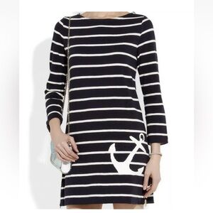 J Crew Women’s Anchor Navy White Stripe Nautical Cotton Dress 3/4 Sleeves Sz S